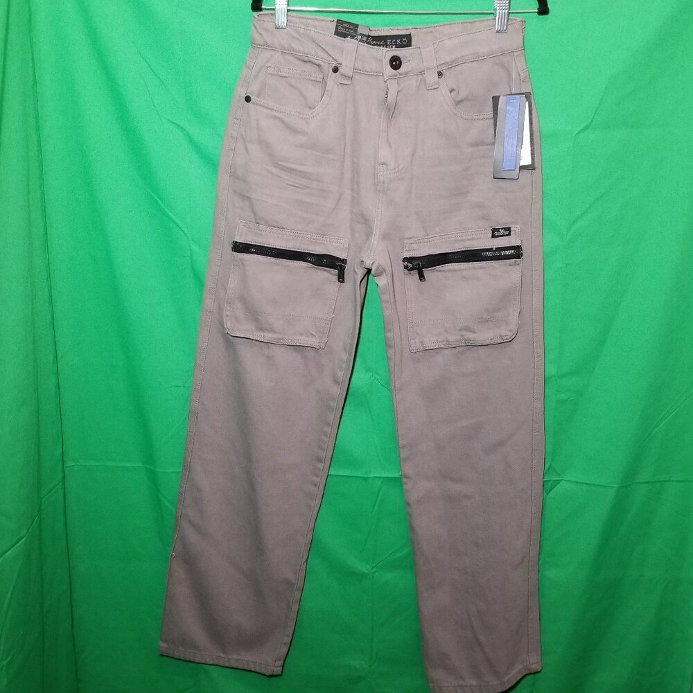 Marc Ecko Mens Cut Sew Zipper Cargo Pockets Loose Fit Jeans Gray 30x32 Y2K NWT